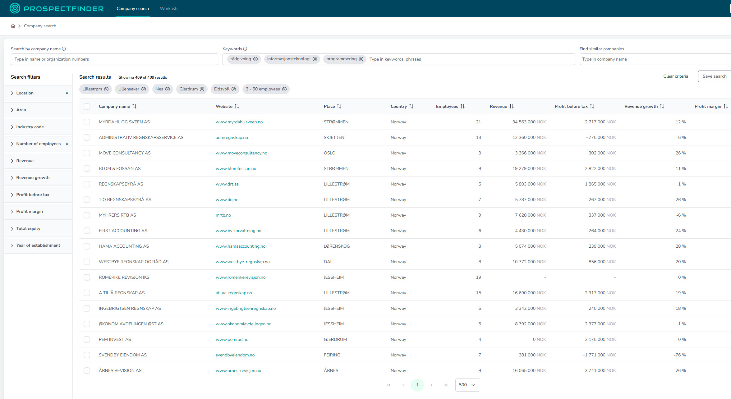 ProspectFinder search