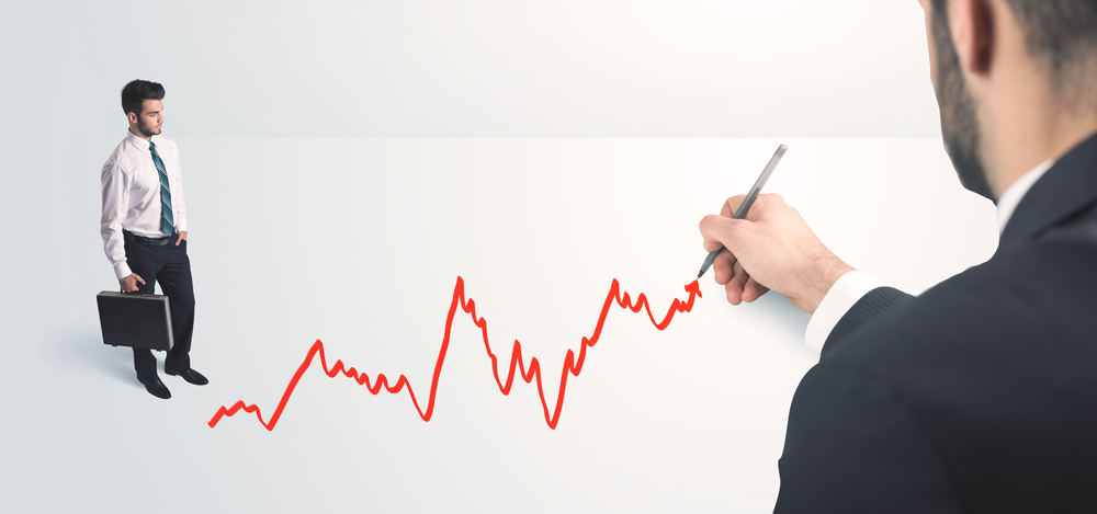Business person looking at line drawn by hand concept on background