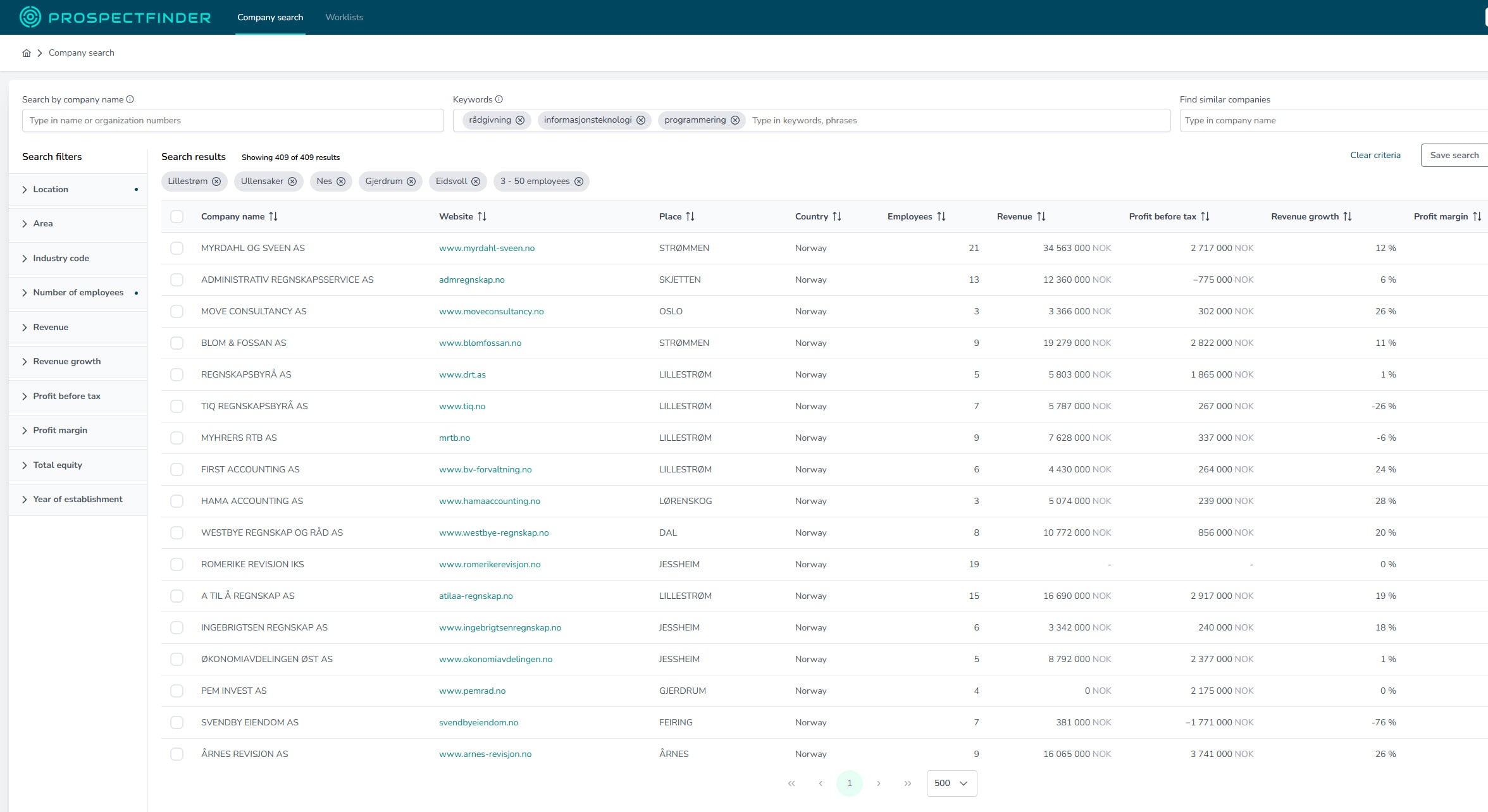 ProspectFinder search